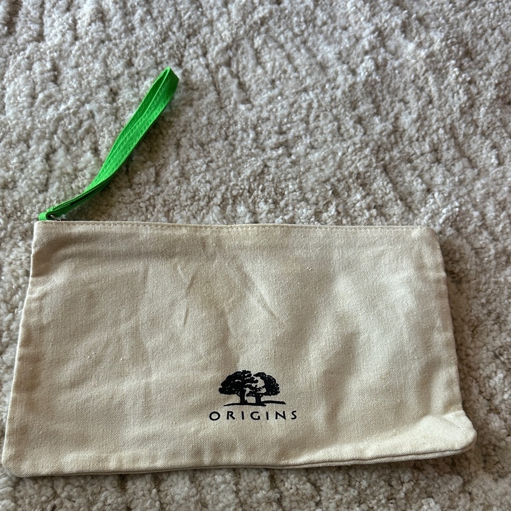Origins Cream Canvas Pouch with Green Strap